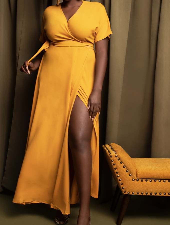 Selena Yellow Kimono Maxi Wrap Dress