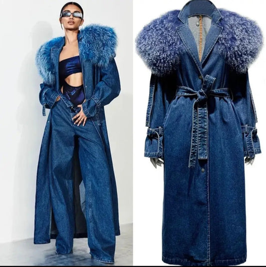 Faux Fur Trimmed Denim Coat