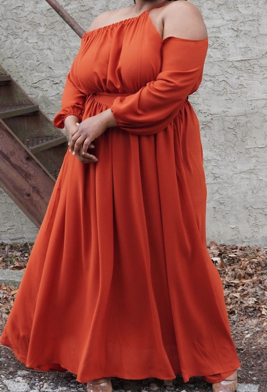 Terracotta Cold Shoulder Maxi Dress